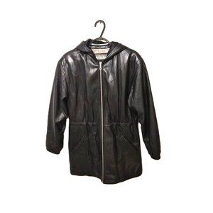 Vintage Wilsons Leather Black Hooded Coat  S Tomboy Grunge Y2K Minimalist Matrix